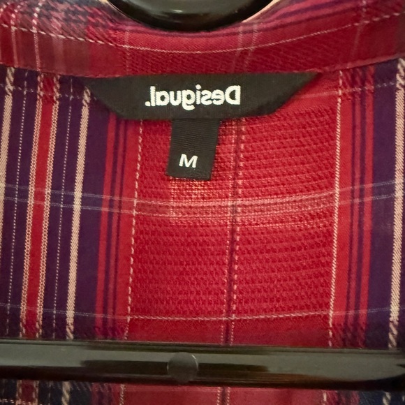 Desigual Plaid Red Dress with Embroidered Accents Size M - Picture 3 of 5